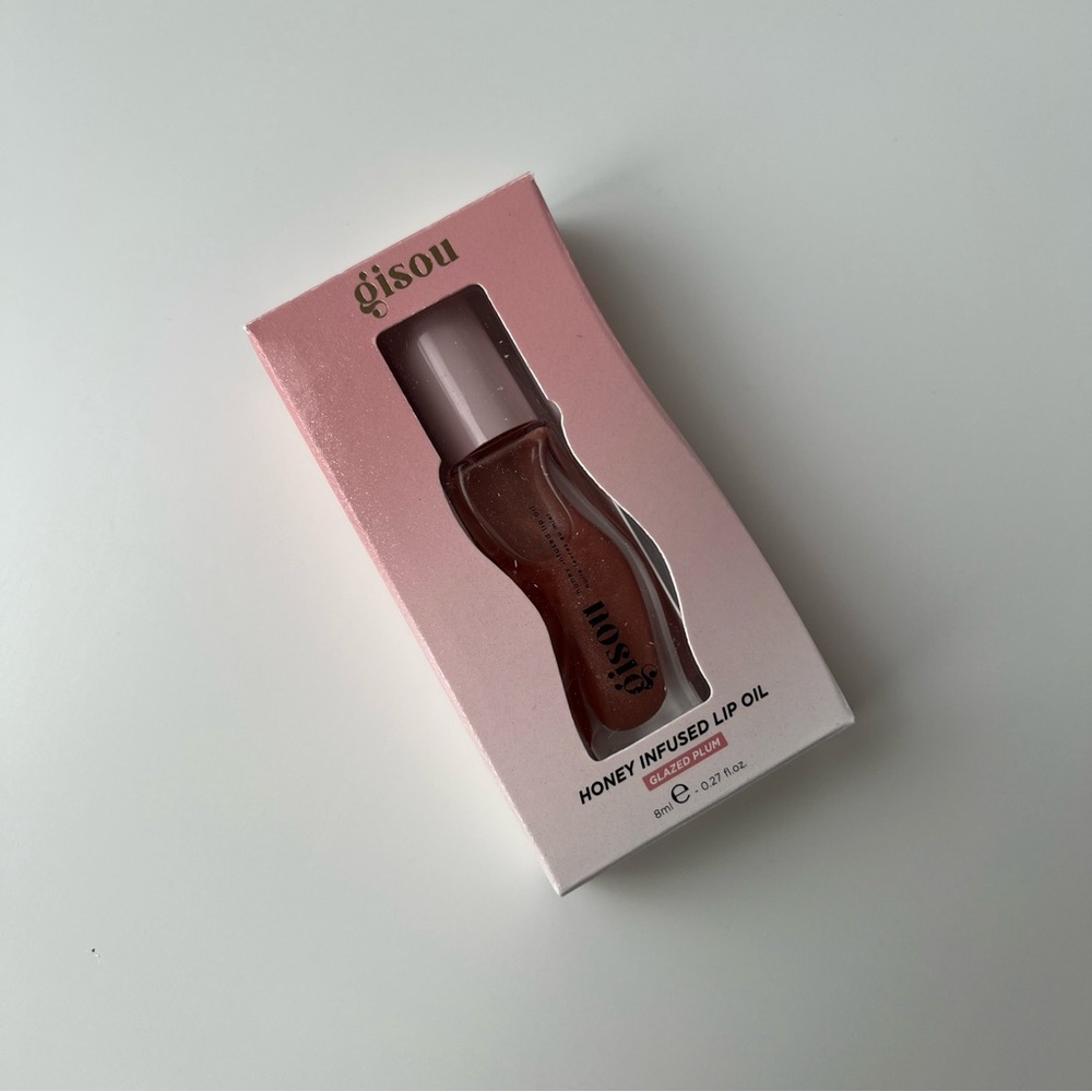 Gisou Honey Infused Hydrating Lip Oil Glazed Plum Sheer Nude Shimmer Finish